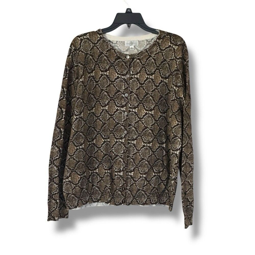 Studio Works Women’s Plus Brown Snake Print Cardigan Sweater 2X